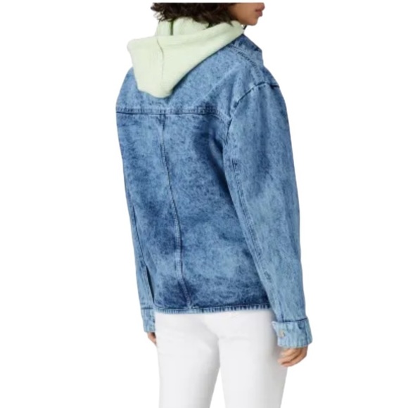 Sipos Zinna Knit Hooded Acid Wash Denim Jean Jacket. Blue Green Size M #908 - Picture 1 of 10